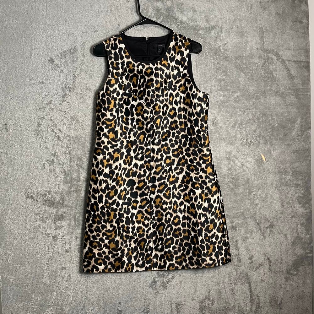 J. Crew A-Line Leopard Print Shift Mini Dress Size 6 Black Brown‎ Sleeveless New